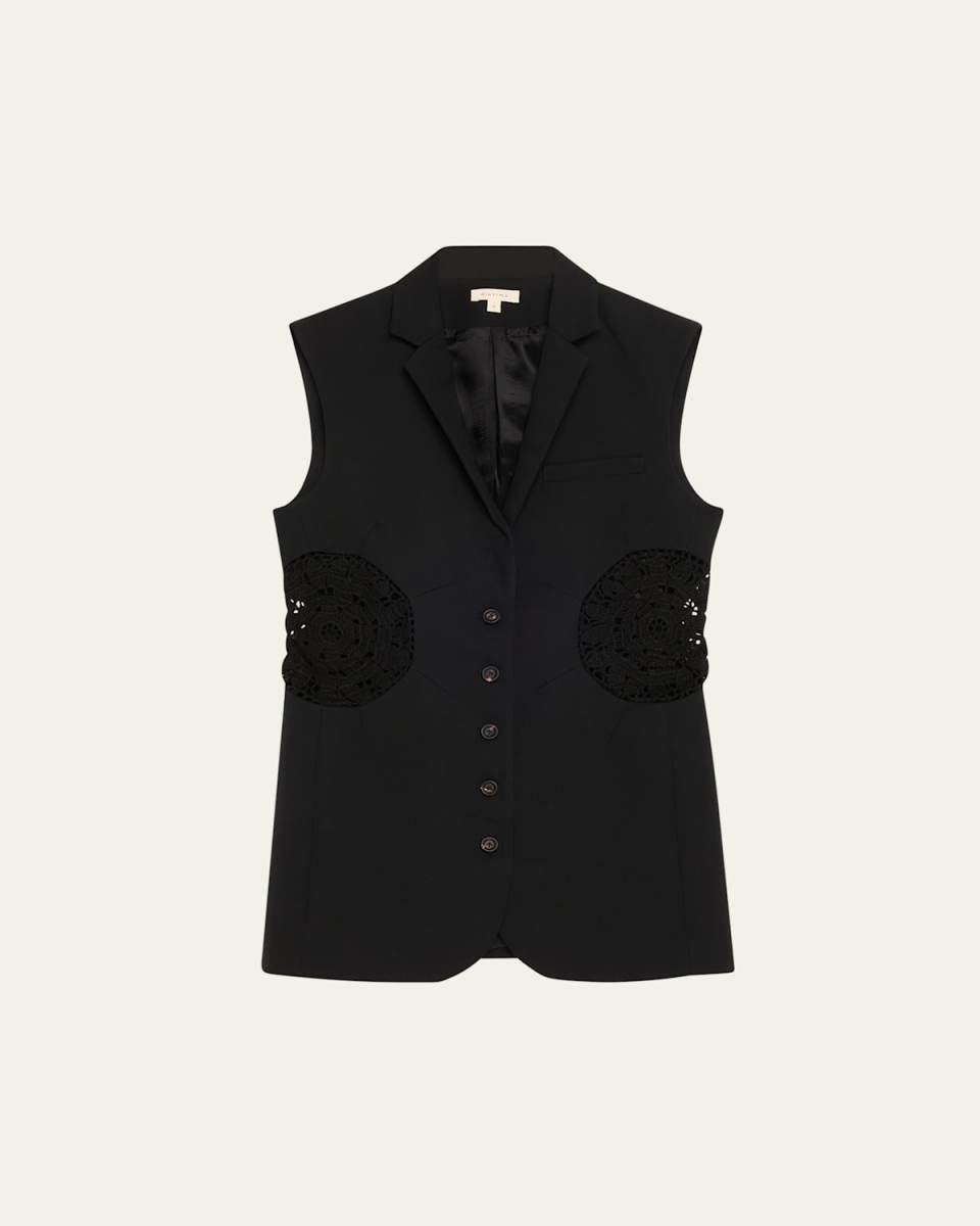Long Tower Wool Vest with Crochet Inserts